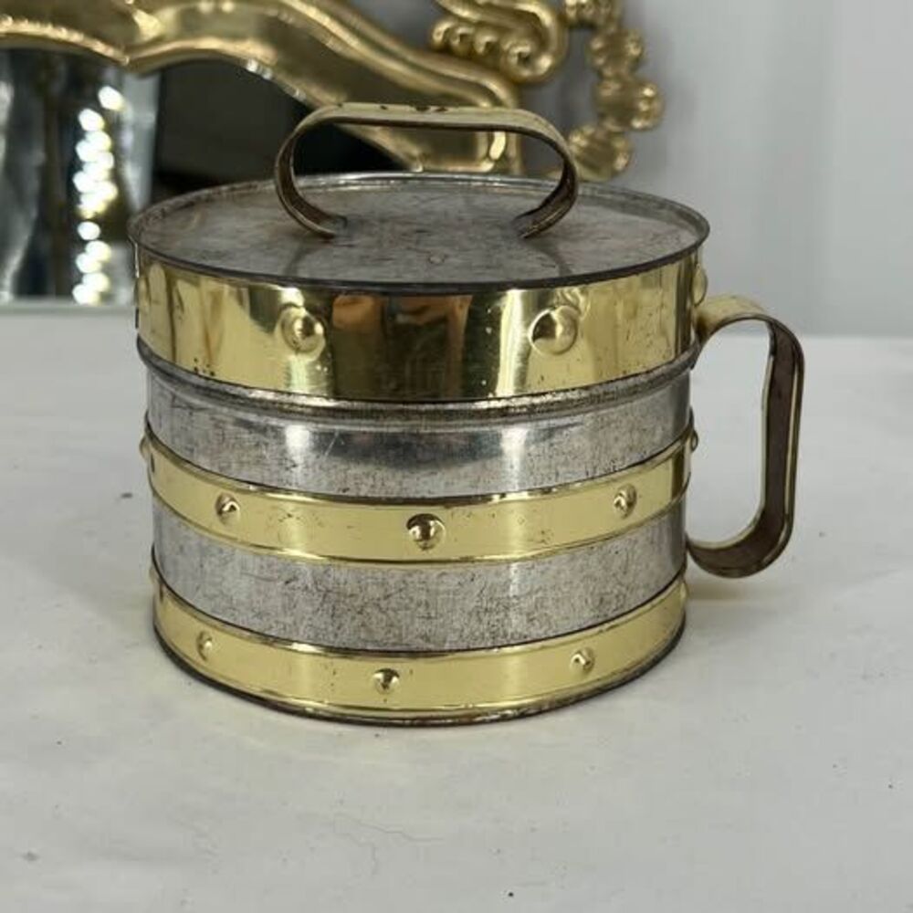 Vintage Brass and Tin Lidded Canister with Handle